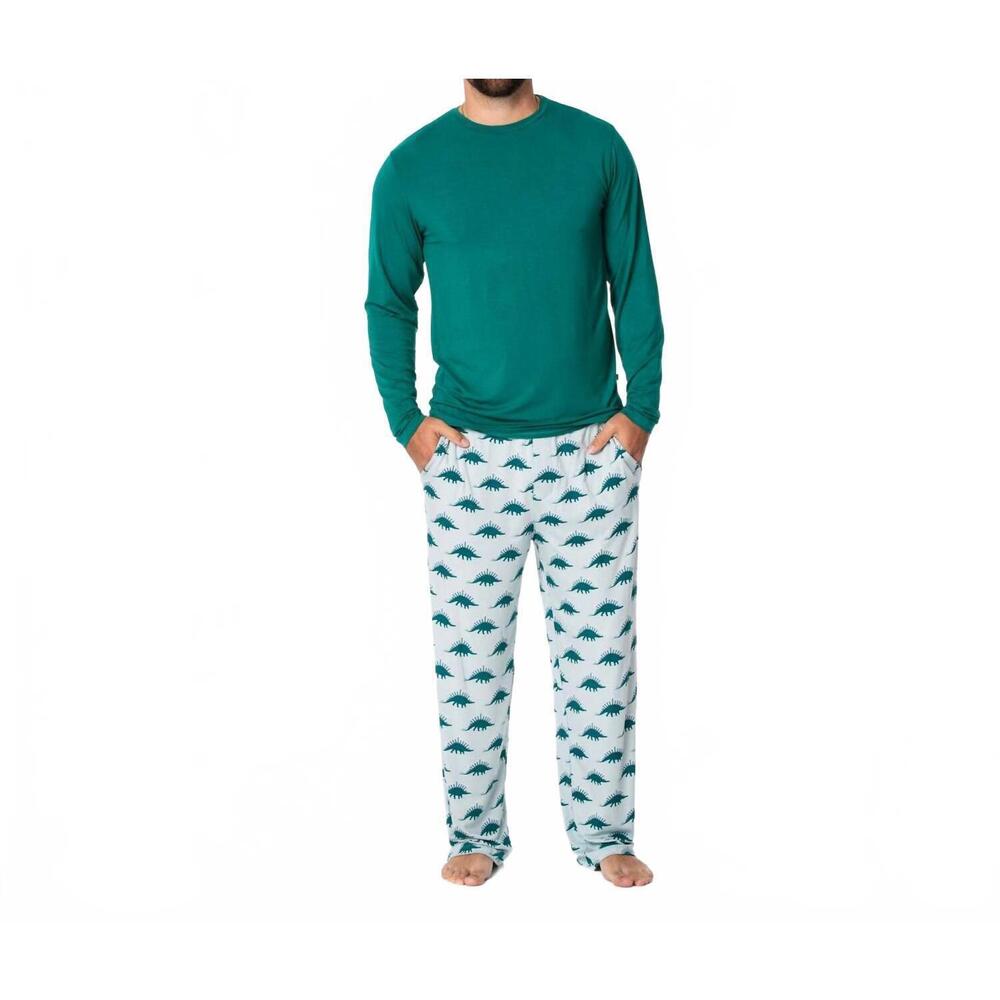 NEW KICKEE long sleeve pajama set in pearl blue menorahsaurus